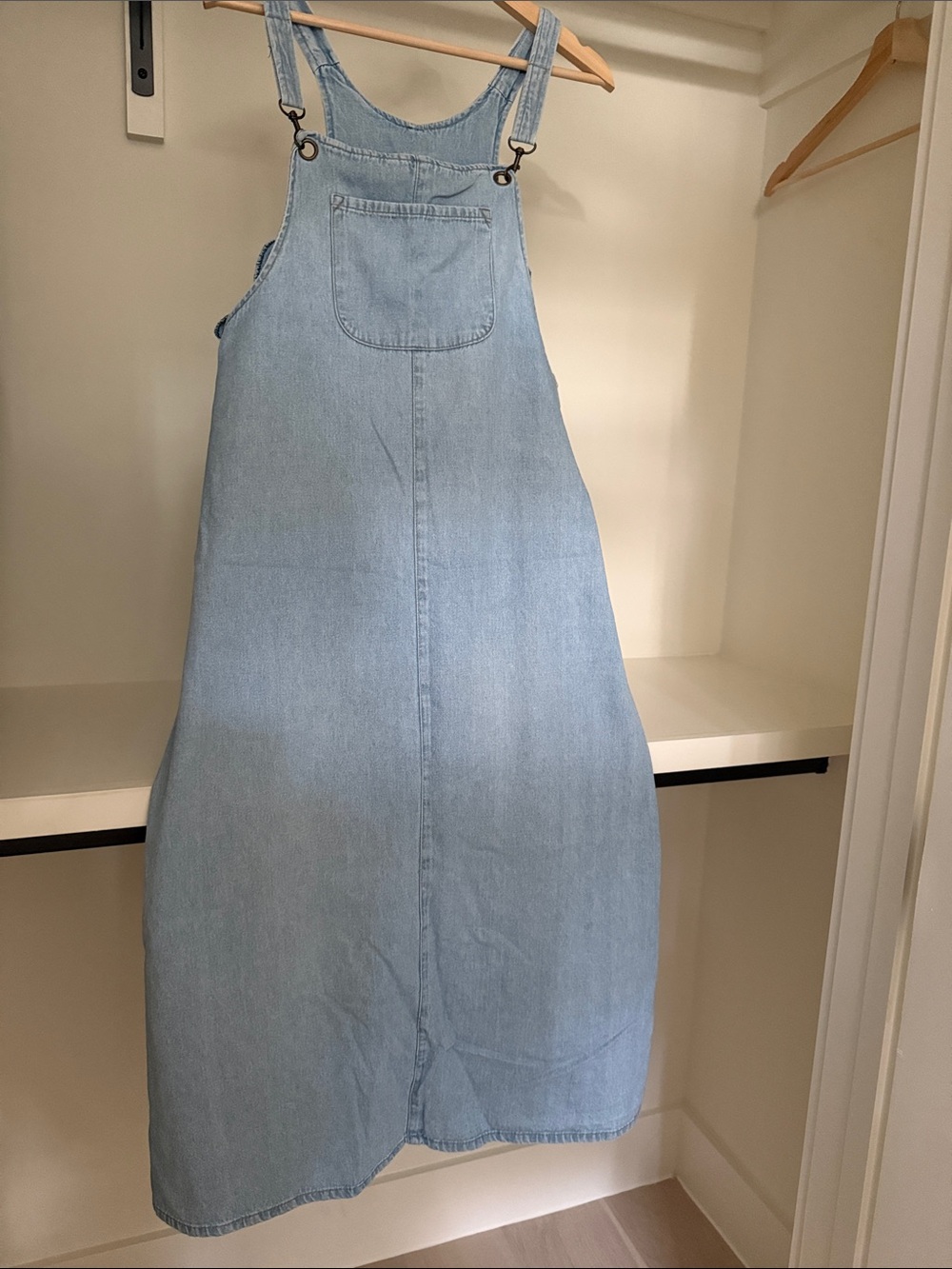 No Boundaries Light Blue Denim Pinafore Midi Dress